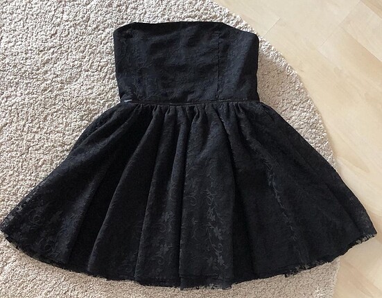 Herry Straplez Siyah Dantelli Mini Elbise