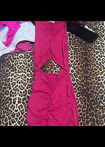 Pembe Drapeli Mini Elbise - Görsel 3