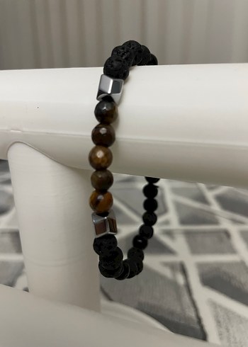 Doğaltaş Kaplangözü ve Lav taşı Kahverengi Erkek Bileklik - Görsel 2