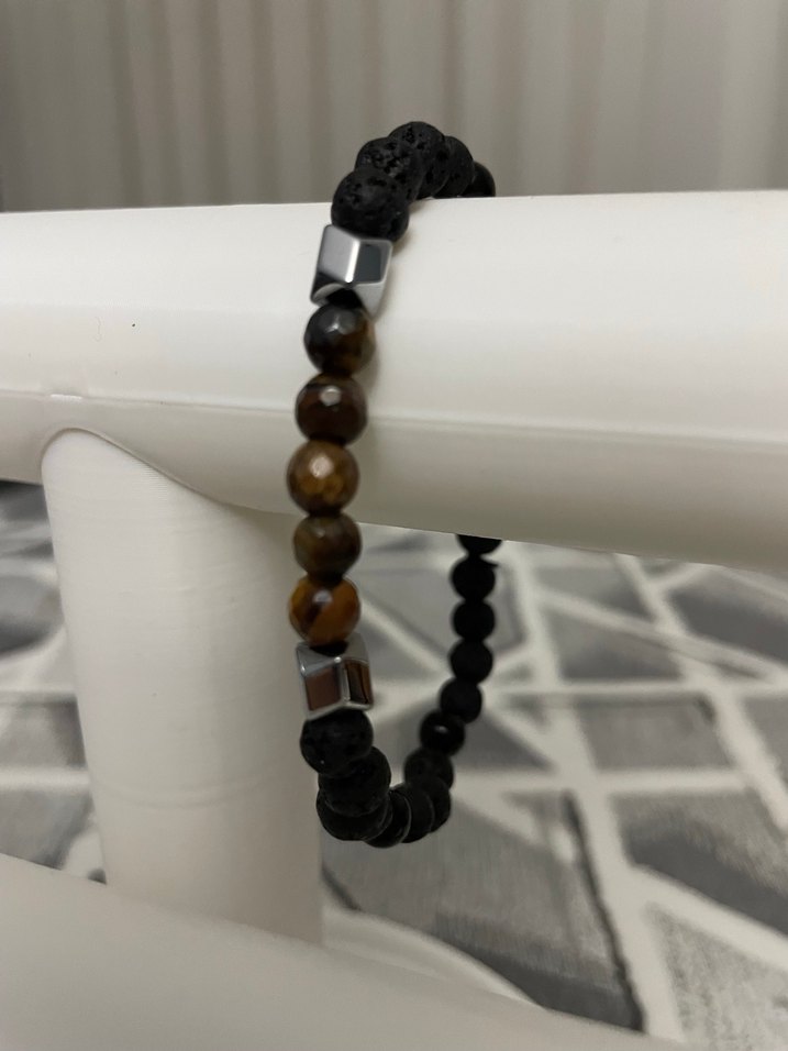 Doğaltaş Kaplangözü ve Lav taşı Kahverengi Erkek Bileklik - Görsel 2