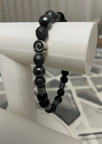 Doğaltaş Erkek Siyah Boncuklu Yılan Desenli Gotik Bileklik - Görsel 3
