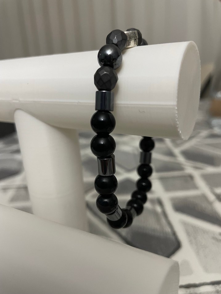 Doğaltaş Erkek Siyah Boncuklu Yılan Desenli Gotik Bileklik - Görsel 2