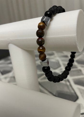 Doğaltaş Kaplangözü, Lav taşı Erkek Kahverengi Bileklik - Görsel 2