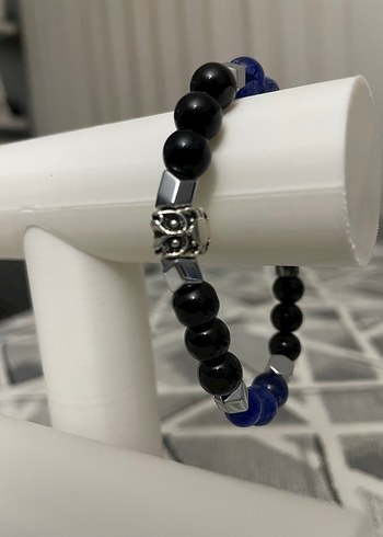 Doğaltaş Erkek Mavi Boncuklu Gotik Yılan Desenli Bileklik - Görsel 2