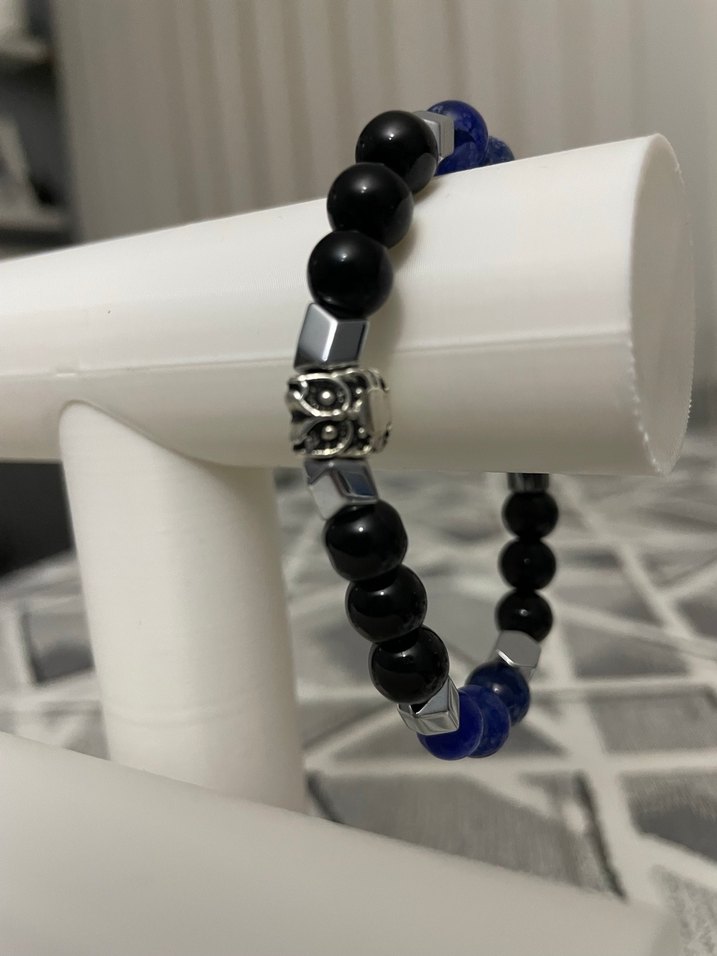 Doğaltaş Erkek Mavi Boncuklu Gotik Yılan Desenli Bileklik - Görsel 2