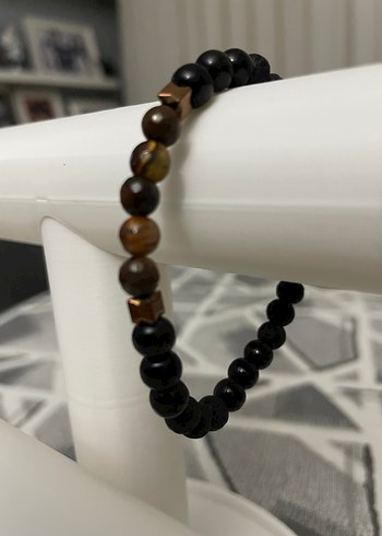 Doğaltaş Kaplangözü, Kav taşı ve Hematit Erkek Bileklik - Görsel 2