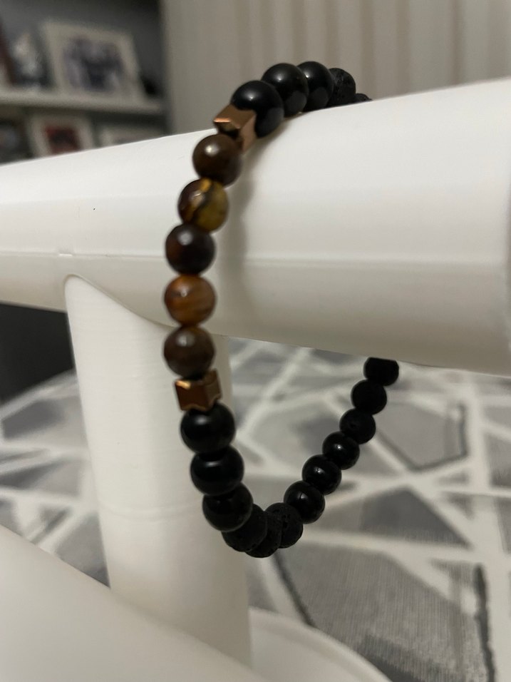 Doğaltaş Kaplangözü, Kav taşı ve Hematit Erkek Bileklik - Görsel 2