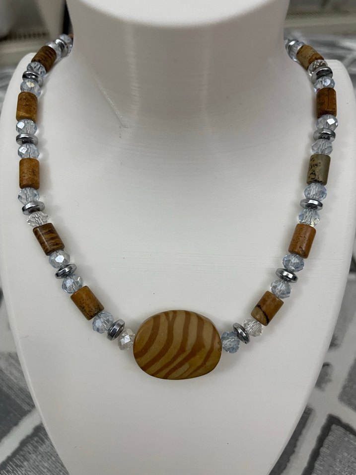 Doğaltaş Jasper taşı ve Hematit kolye - Görsel 2