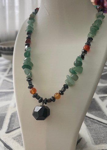 Kolye ucunda doğaltaş Hematit. Aventurin, Akik ve Hematit kolye - Görsel 2