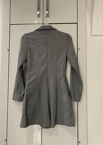 Kadın Gri Ekose Uzun Blazer Tulum - Görsel 2