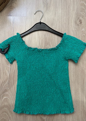 Turkuaz Kısa Kollu Örme Mini Bluz
