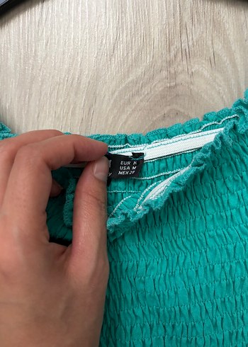 Addax Turkuaz Kısa Kollu Örme Mini Bluz