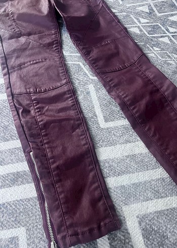 s Beden Bordo Fermuarlı Dar Kesim Kadın deri Pantolon