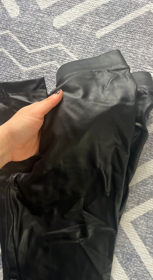 Siyah Deri Kadın Tayt pantolon - Görsel 2