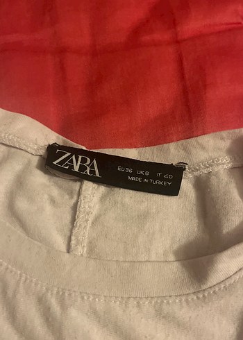 Zara Kadin Gri Kisa Kollu Baskili Keten Tisort