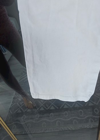 36 Beden Düğmeli Beyaz Kadın Midi Kumaş Pantolon