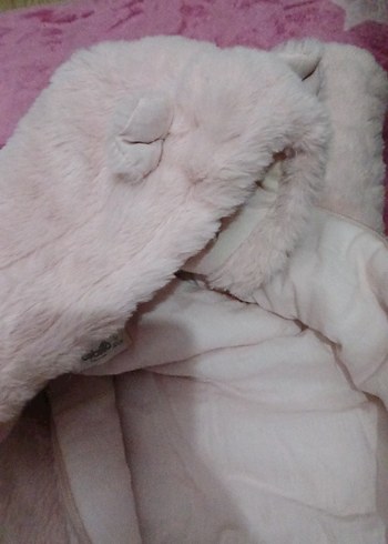 Peluş Kapüşonlu Bebek Kışlık Tulumu Pembe - Görsel 4