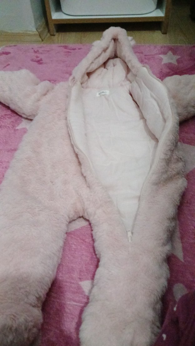 Peluş Kapüşonlu Bebek Kışlık Tulumu Pembe - Görsel 3