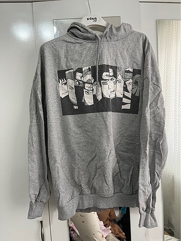 kapüşonlu gri anime sweatshirt