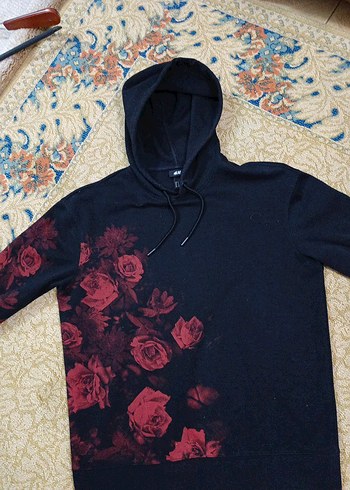 Bordo Çiçek Baskılı Kapüşonlu Sweatshirt - Görsel 4