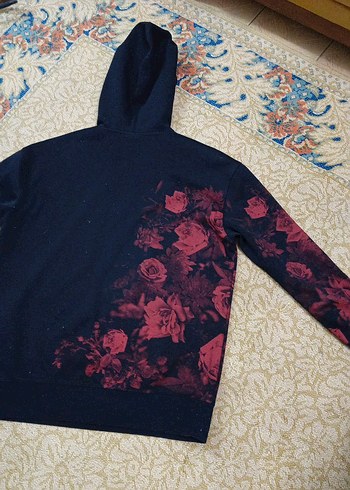 Bordo Çiçek Baskılı Kapüşonlu Sweatshirt - Görsel 5