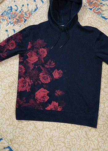 Bordo Çiçek Baskılı Kapüşonlu Sweatshirt - Görsel 2