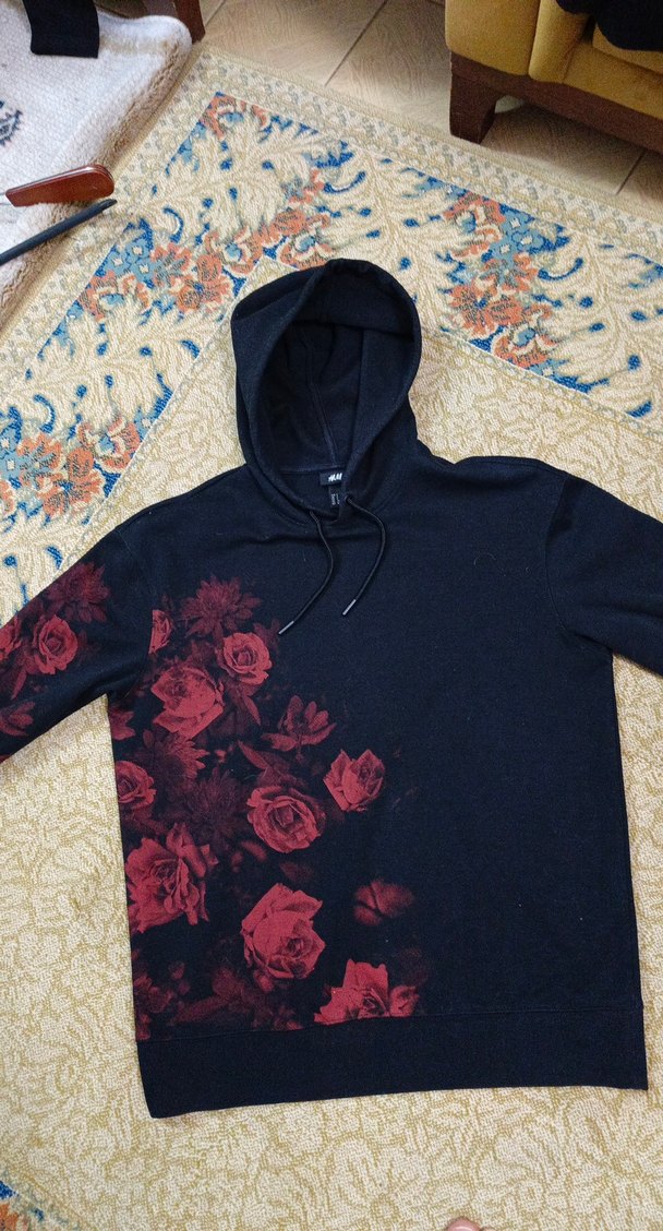 Bordo Çiçek Baskılı Kapüşonlu Sweatshirt - Görsel 4