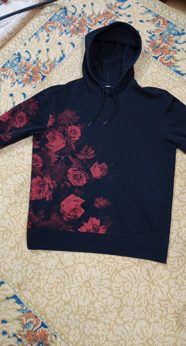 Bordo Çiçek Baskılı Kapüşonlu Sweatshirt - Görsel 2
