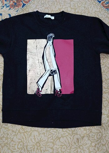 Siyah Baskılı Kadın Sweatshirt - Görsel 3