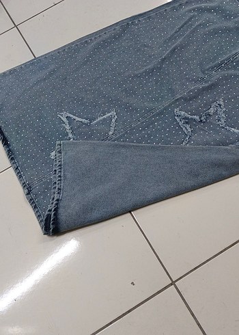 Payetli Nakışlı Uzun Denim Etek - Görsel 2