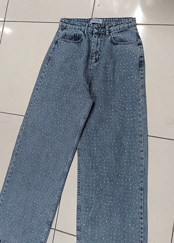 Payetli Gri Mavi Kadın Kot Pantolon - Görsel 2