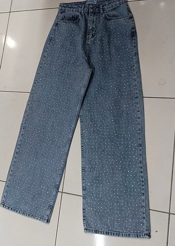 Payetli Gri Mavi Kadın Kot Pantolon - Görsel 3