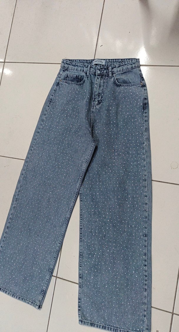 Payetli Gri Mavi Kadın Kot Pantolon - Görsel 2