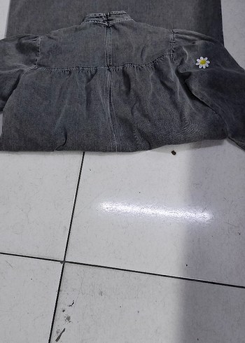 Diğer Gri bayan Denim elbise, Uzun Kollu, Nakışlı
