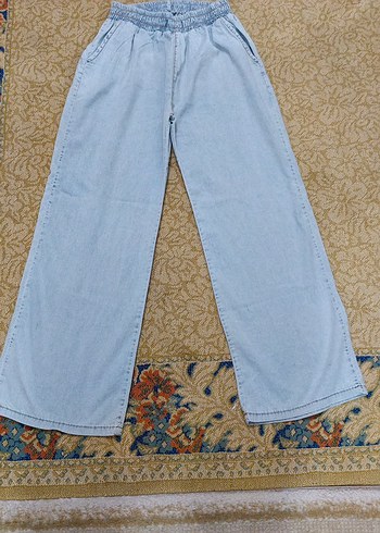 Bohem Püsküllü Geniş Paça Mavi Kot Pantolon