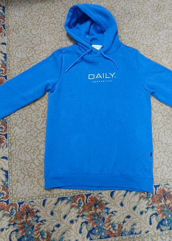 Mavi Kapüşonlu Kadın Sweat