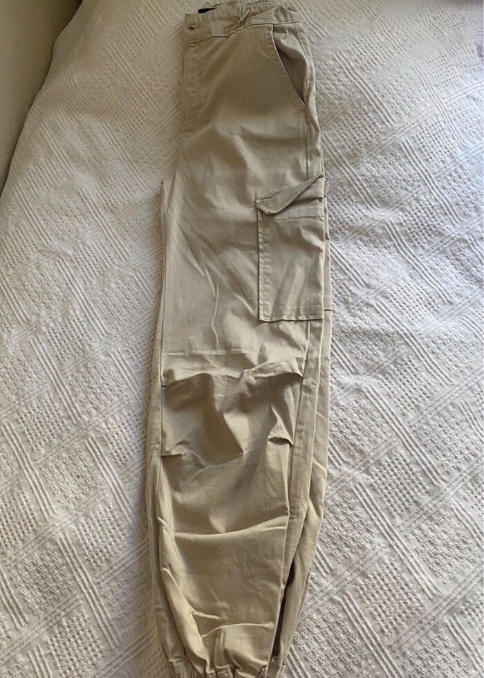 Ekru Kargo Cepli Paraşüt Pantolon - Görsel 2