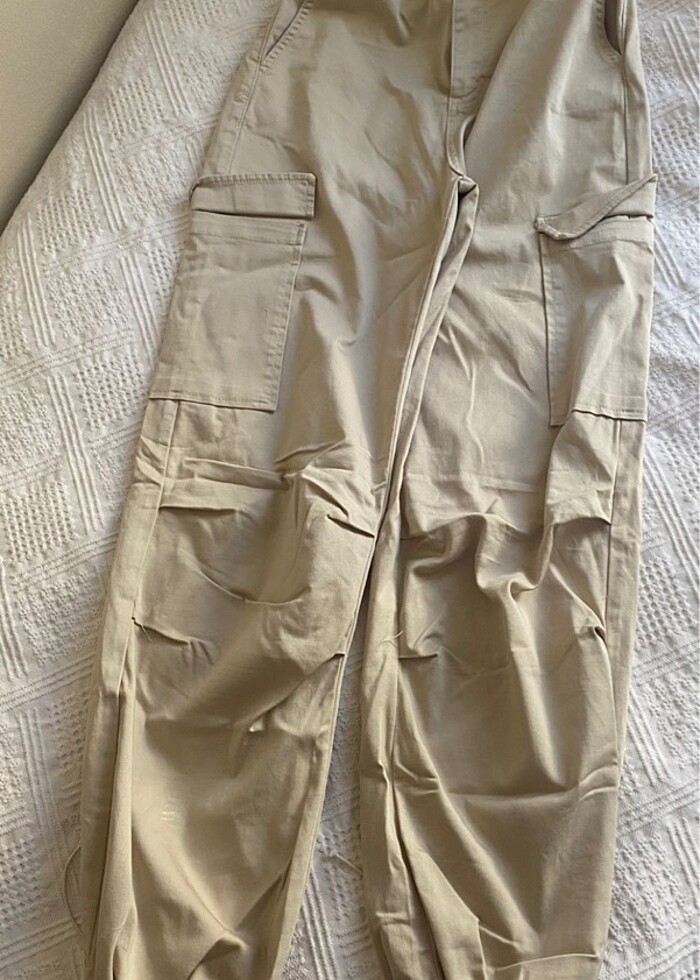 Ekru Kargo Cepli Paraşüt Pantolon - Görsel 3