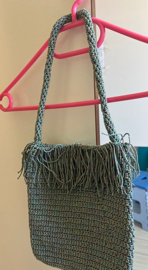 Püsküllü Turkuaz Örgü Kadın Çanta - Görsel 3