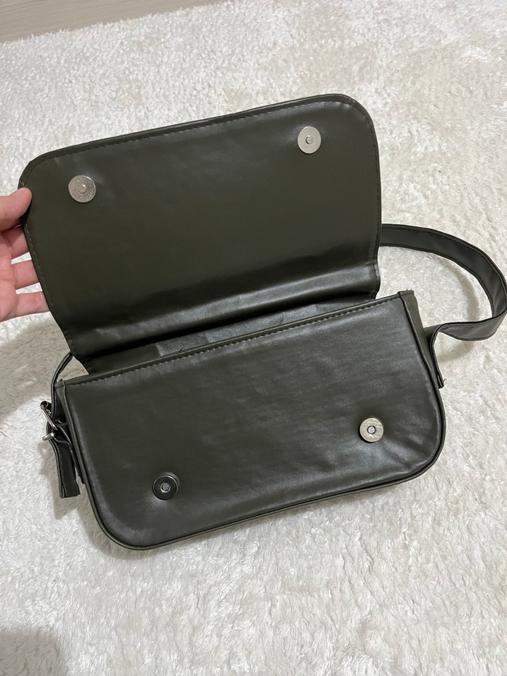 Haki renk Deri Minimalist Kadın Çanta - Görsel 3