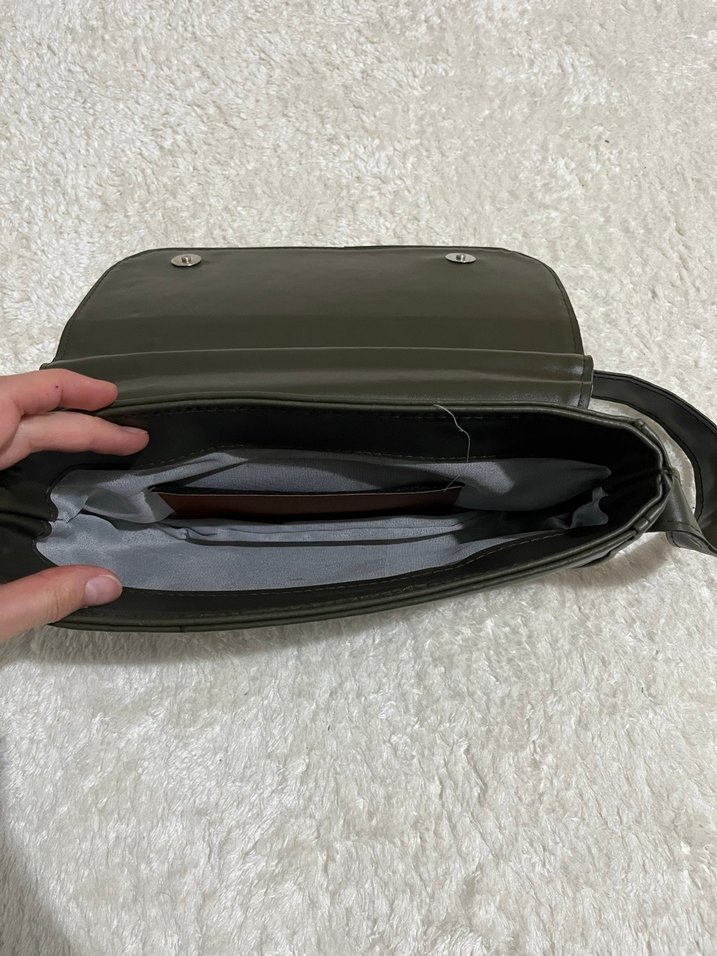 Haki renk Deri Minimalist Kadın Çanta - Görsel 4