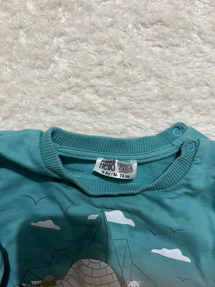 Erkek Çocuk Peluş Detaylı Turkuaz Sweatshirt - Görsel 4