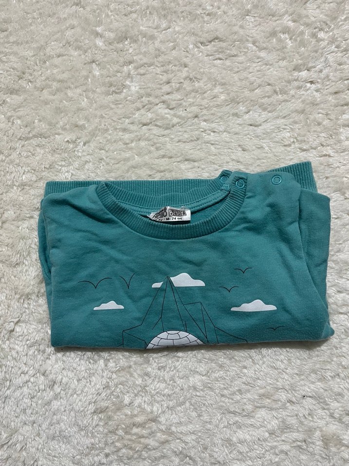 Erkek Çocuk Peluş Detaylı Turkuaz Sweatshirt - Görsel 2