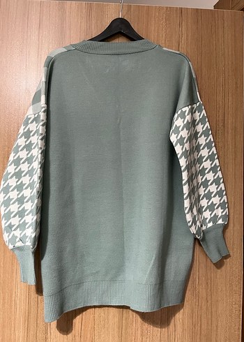 Gri Kareli V Yaka Örgü Kadın Süveter - Görsel 8