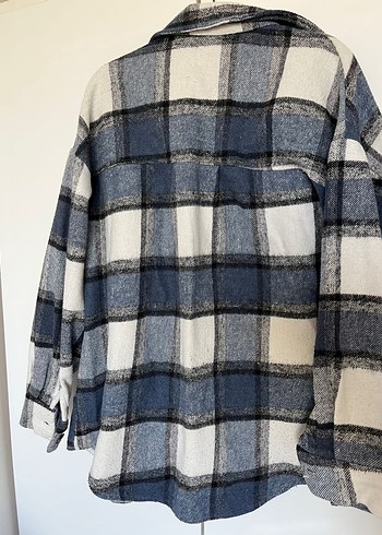 Düğmeli lacivert kareli Kadın Gömlek - Görsel 4