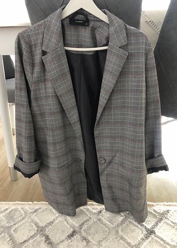 Gri Ekose Kadın Blazer Ceket