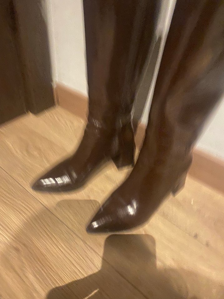 Kahverengi Deri Stiletto Topuklu Diz Boyu Kadın Çizme - Görsel 2