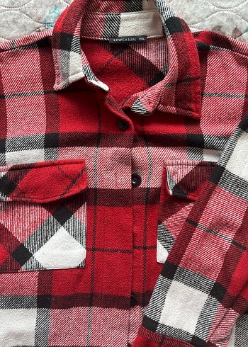 Kırmızı Kareli Kadın Oversize Gömlek - Görsel 2