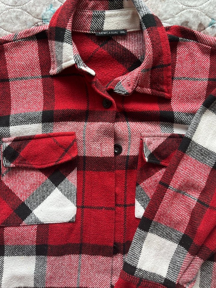 Kırmızı Kareli Kadın Oversize Gömlek - Görsel 2