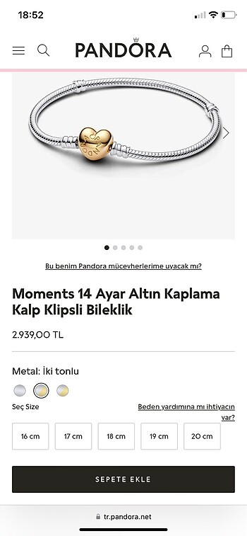  Beden gri Renk Pandora Bileklik Altın Kaplamalı